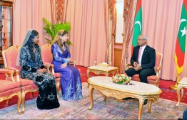 President Ibrahim Mohamed Solih pictured with the two Ambassadors appointed on Thursday, Dr Farahnaz Faisal and Thilmeeza Hussain. PHOTO: PRESIDENT'S OFFICE