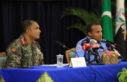 Commissioner of Police Mohamed Hameed (R) and Chief of Defence Force Major General Abdulla Shamaal. PHOTO: MALDIVES NATIONAL DEFENCE FORCE 