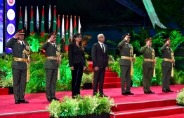 President Ibrahim Mohamed Solih and Minister of Defence and National Security Mariya Ahmed Didi at 127th Anniversary of MNDF PHOTO: NISHAN ALI/MIHAARU