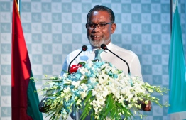 President of People's National Congress (PNC) Abdul Raheem speaking at the closing ceremony of the party's first congress. PHOTO: NISHAN ALI / MIHAARU