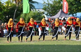 Students kick off the Mihaaru 'Sports Stars Fiesta' with a traditional dance. PHOTO: NISHAN ALI / MIHAARU