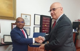 Minister of Foreign Affairs Abdulla Shahid meets Secretary of State Raed Arafat. PHOTO: MINISTRY OF FOREIGN AFFAIRS