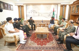 Minister of Defense Mariya Ahmed Didi meeting with the delegation from the Indian Armed Forces.PHOTO: MALDIVES NATIONAL DEFENCE FORCE (MNDF)