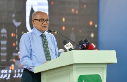 Former President Maumoon Abdul Gayoom speaking at the Maumoon Foundation's 'Ihya' Programme. PHOTO: HUSSAIN WAHEED / MIHAARU