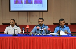 During the Maldives Police Service press conference held at Iskandhar Koshi. PHOTO: HUSSAIN WAHEED / MIHAARU
