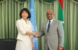 UNDP Resident Representative Akiko Fujii and Minister of Foreign Affairs Abdulla Shahid. PHOTO: MINISTRY OF FOREIGN AFFAIRS