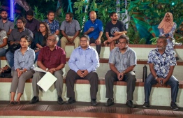 Environmental Protection Agency's Director General Ibrahim Naeem (5R), Minister of Environment Dr Hussain Rasheed Hassan (C), Minister of State for Environment Dr Abdulla Naseer (2L). PHOTO: MINISTRY OF ENVIRONMENT