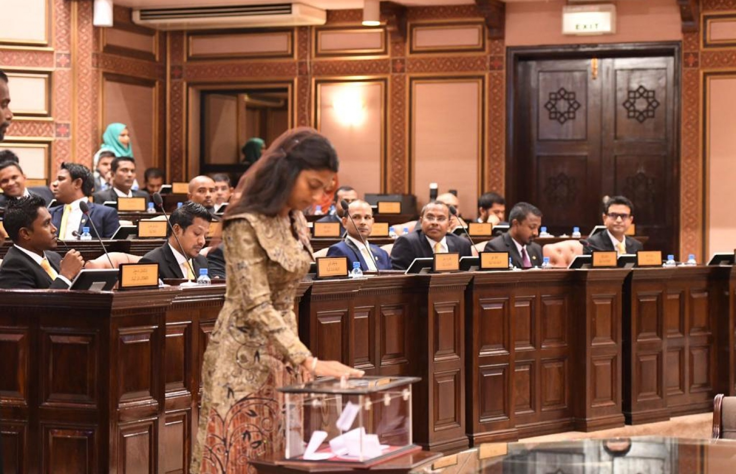 ރައްޔިތުންގެ މަޖިލީހުގެ ރައީސަކު ހޮވުމަށް އީވާ ވޯޓު ލައްވަނީ. މަޖިލިހުގެ ނައިބު ރައީސް ކަމަށް އީވާ ފިޔަވައި އިތުރު ބޭފުޅަކު ކުރިމަތިލައްވާފައި ނުވޭ. -- ފޮޓޯ: މަޖިލިސް