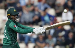 (FILES) In this file photo taken on May 11, 2019, Pakistan's Fakhar Zaman bats during the second One Day International (ODI) cricket match between England and Pakistan at The Ageas Bowl in Southampton. - Fakhar Zaman was still establishing himself in the Pakistan team when Jasprit Bumrah's no-ball in the Champions Trophy final triggered his unlikely rise from navy sailor to World Cup talisman. (Photo by Ian KINGTON / AFP) / 