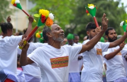 June 4, 2019, Male' City: Dancers perform to 'Boduberu' (traditional drums) in the cultural parade held on the occasion of Eid al-Fitr. PHOTO: HUSSAIN WAHEED / MIHAARU