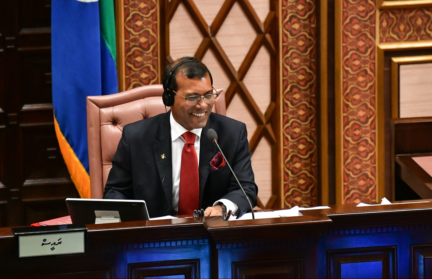 ރައްޔިތުންގެ މަޖިލިހުގެ ރިޔާސަތުގައި މަޖިލިހުގެ ރައީސް ނަޝީދު.---ފޮޓޯ: ހުސައިން ވަހީދު/މިހާރު