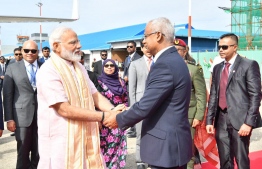 President Ibrahim Mohamed Solih (R) sees off Indian Prime Minister Narendra Modi on June 9, 2019, as the latter departs after concluding his first state visit to Maldives. PHOTO/PRESIDENT'S OFFICE