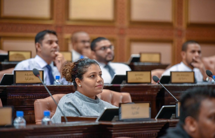 Parliament Representative for Lhaviyani Atoll's Hinnavaru Constituency MP Jeehan Mahmood during a parliamentary sitting. PHOTO: PARLIAMENT
