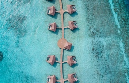 Aerial view of water villas in InterContinental Maldives’ Maamunagau Resort. PHOTO: INTERCONTINENTAL MALDIVES MAAMUNAGAU