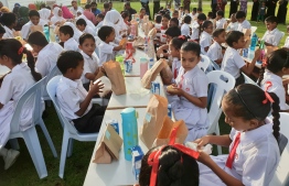 Government provided breakfast at a school in Maalhos, Alifu Alifu Atoll. PHOTO: NISHAN ALI/ MIHAARU