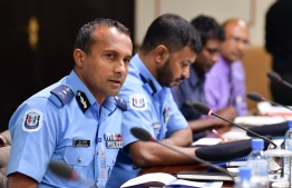 Commissioner of Maldives Police Service Mohamed Hameed at the Committee on National Security. PHOTO: NISHAN ALI/MIHAARU