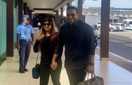 Ex-Vp Ahmed Adeeb and his wife Mariyam Nashwa on the way to India for his medical treatment. PHOTO: SOCIAL MEDIA