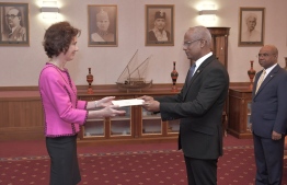 Pres Solih receives credentials from newly appointed ambassadors on Sunday. PHOTO: PRESIDENT'S OFFICE.