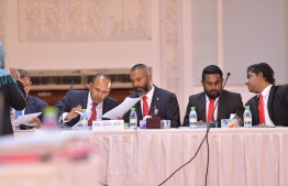 Supreme Court Judge Abdulla Didi and his team legal team. PHOTO: NISHAN ALI / MIHAARU