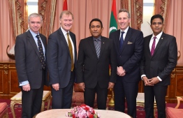 Former President Abdualla Yameen Abdul Gayoom and Ian Paisely (on Yameen's right) with British-Maldives All Party Parliamentary Group. PHOTO: MIHAARU FILES