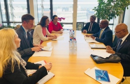 Minister of Foreign Affairs Abdulla Shahid sits with EU Commissioner for Trade Cecilia Malmstrom. PHOTO: MINISTRY OF FOREIGN AFFAIRS