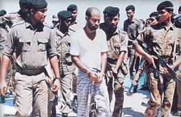Abdulla Luthfee (C) apprehended by Indian Military forces during the coup on November 3, 1988. PHOTO: MIHAARU FILES