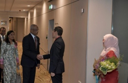 President Ibrahim Mohamed Solih and Fazna Ahmed arrive in Singapore for a state visit. PHOTO: PRESIDENT'S OFFICE