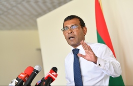 Former president and Parliament Speaker Mohamed Nasheed speaks at a press conference on June 30, 2019. PHOTO: HUSSAIN WAHEED / MIHAARU