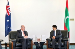Australia's Department of Foreign Affairs and Trade (DFAT)'s First Assistant Secretary Dr Lachlan Strahan (L) and Ministry of Foreign Affairs Foreign Secretary Abdul Ghafoor Mohamed. PHOTO: MINISTRY OF FOREIGN AFFAIRS
