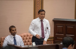 Minister of Planning and Infrastructure Mohamed Aslam speaking at the Parliament. PHOTO: PARLIAMENT