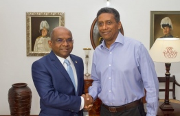 Top diplomat Minister of Foreign Affairs Abdulla Shahid calls on Seychelles' President Danny Faure. PHOTO: MINISTRY OF FOREIGN AFFAIRS