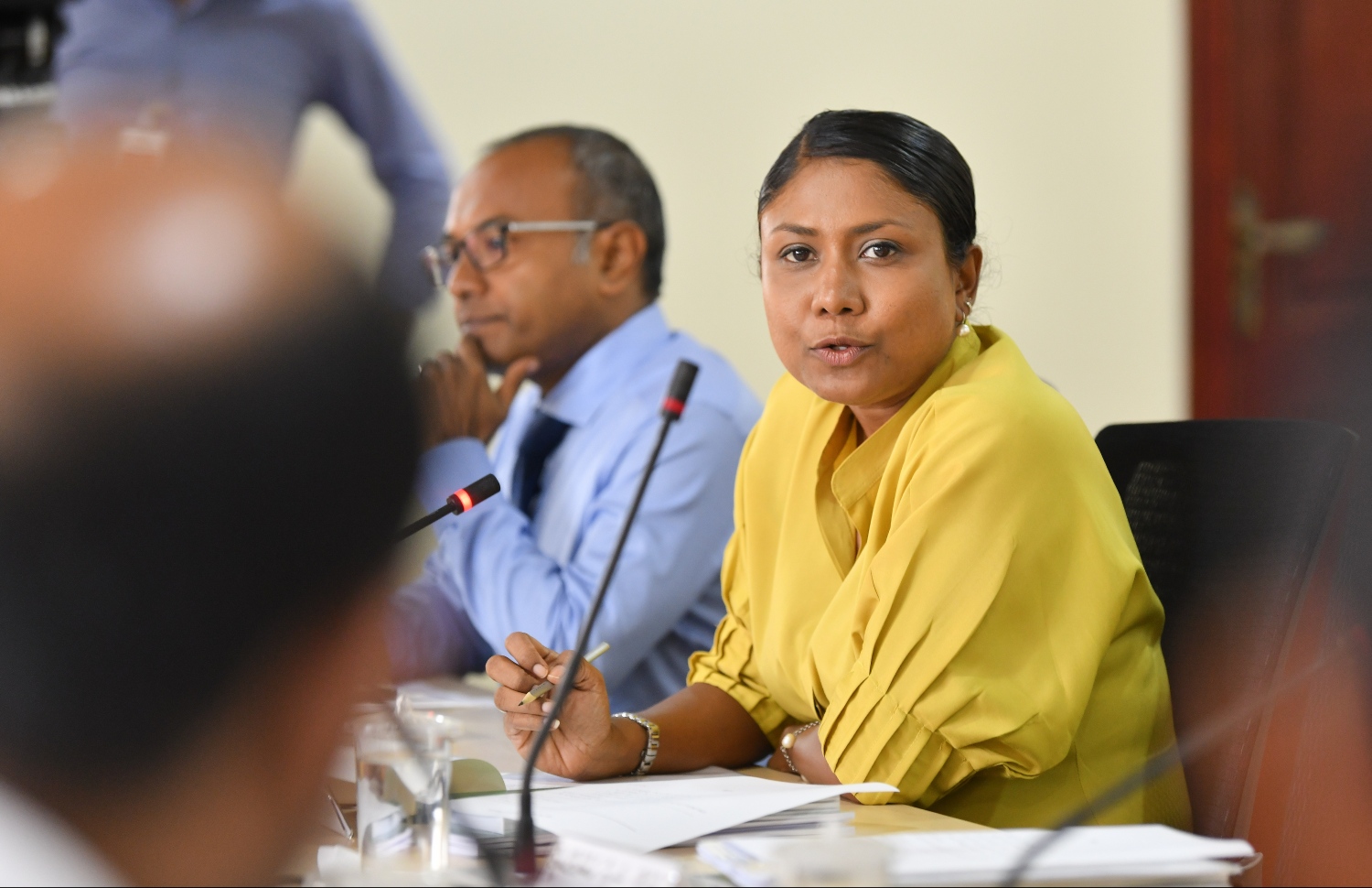 ޖުޑިޝަރީ ކޮމިޓީގެ ބައްދަލުވުމެއްގައި ހިސާން ވާހަކަ ދައްކަވަނީ.--- ފޮޓޯ/މިހާރު