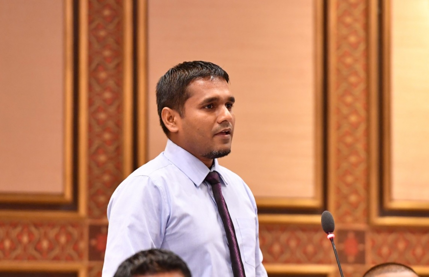 ހުޅުދޫ ދާއިރާގެ މެމްބަރު އިލްޔާސް ލަބީބް މަޖިލިހުގައި ވާހަކަ ދައްކަވަނީ. --- ފޮޓޯ: މަޖިލިސް