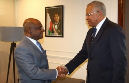 Minister of Foreign Affairs Abdulla Shahid and Special Representative of the Prime Minister of Madagascar and acting Minister of Foreign Affairs Hajo Andrianainarivelo.