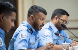 Assistant Commissioner of Police Mohamed Riyaz speaks at a meeting of the parliamentary Committee on Public Finance on July 14, 2019. PHOTO/MAJLIS
