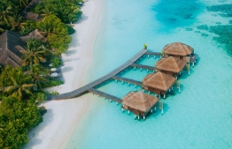 Aerial close-up of LUX* South Ari Atoll resort in Maldives. PHOTO: LUX* SOUTH ARI ATOLL