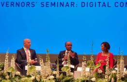 Minister of Finance Ibrahim Ameer speaks at the Governors' Seminar: Digital Connectivity, held at AIIB's 4th Annual General Meeting in Luxembourg, in July 2019. PHOTO/FINANCE MINISTRY
