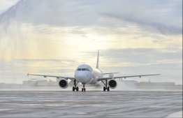 An aircraft lands at Velana International Airport. FILE PHOTO: HUSSAIN WAHEED / MIHAARU