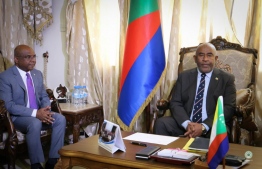 Foreign Minister Abdulla Shahid (L) meets president of Comoros, Azali Assoumani. PHOTO/FOREIGN MINISTRY