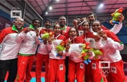 The Table Tennis contingent from Maldives participating at the Indian Ocean Island Games 2019. The female team bagged a historic gold for Maldives as they managed a first time victory in a team event at an international multi-sport competition. PHOTO: NISHAN ALI / MIHAARU