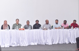 Executive Committee members at a press conference.PHOTO: HUSSAIN WAHEED/ MIHAARU