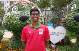 Mubal Azzam Ibrahim at the 18th FINA World Championships, broke the national record in the category of 200m backstroke. PHOTO: MALDIVES SWIMMING ASSOCIATION