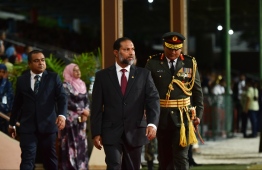 Minister of Home Affairs Imran Abdulla and Chief of Defence Force Major General Abdulla Shamaal attends the 54th Independence Day celebrations, on July 26, 2019. PHOTO: HUSSAIN WAHEED / MIHAARU