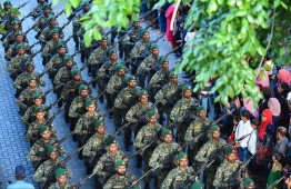 Maldives National Defence Force (MNDF) paraded in organised fashion in honour of the national Independence Day. MNDF Parade on July 27. PHOTO: HUSSAIN WAHEED/MIHAARU.