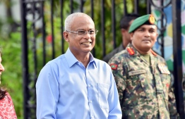 President Ibrahim Mohamed Solih watching the Maldives National Defence Force parade. PHOTO: HUSSAIN WAHEED/MIHAARU.