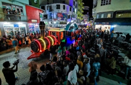 Independence Day festivities brighten the streets of capital city Male' with floats and performers on July 27. PHOTO: HUSSAIN WAHEED/MIHAARU.