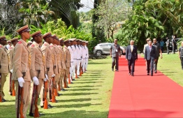 President Ibrahim Mohamed Solih receiving an official welcome from the government of Seychelles. PHOTO: PRESIDENT'S OFFICE