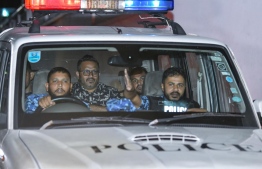 Former vice president Ahmed Adeeb seen inside a Maldives Police Service vehicle. PHOTO: NISHAN ALI / MIHAARU