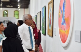 President Ibrahim Mohamed Solih visiting the Unveiling Visions art exhibition. PHOTO: PRESIDENT'S OFFICE