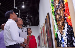 Vice President Faisal Naseem visiting the Unveiling Vision's art exhibition. PHOTO: PRESIDENT'S OFFICE